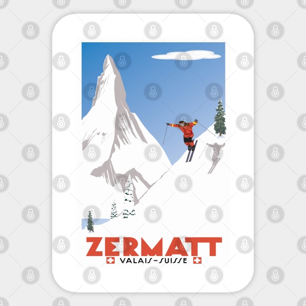 Zermatt, Valais, Switzerland,Ski Poster Sticker by BokeeLee